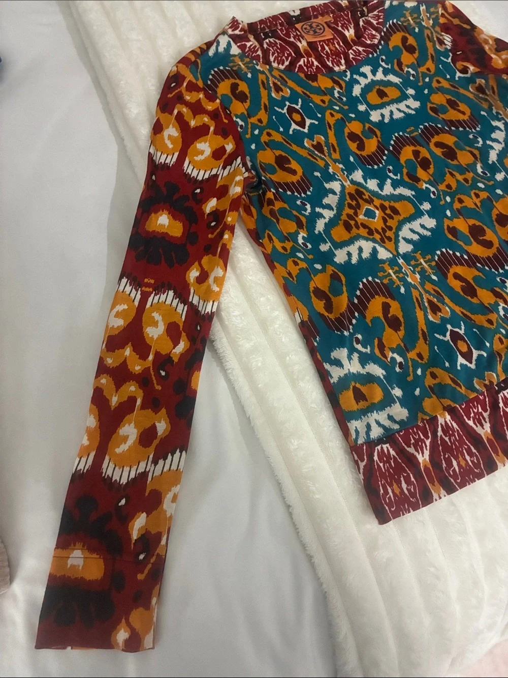 Tory Burch Multicolor Printed Tunic - Teal, Mustard & Burgundy